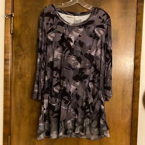 LOGO by Lori Goldstein Tunic New XL Double Row Chiffon Ruffle Hem Two Pockets